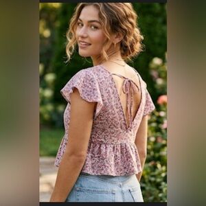 Abercrombie & Fitch Floral Tie Back Peplum Blouse Size Small